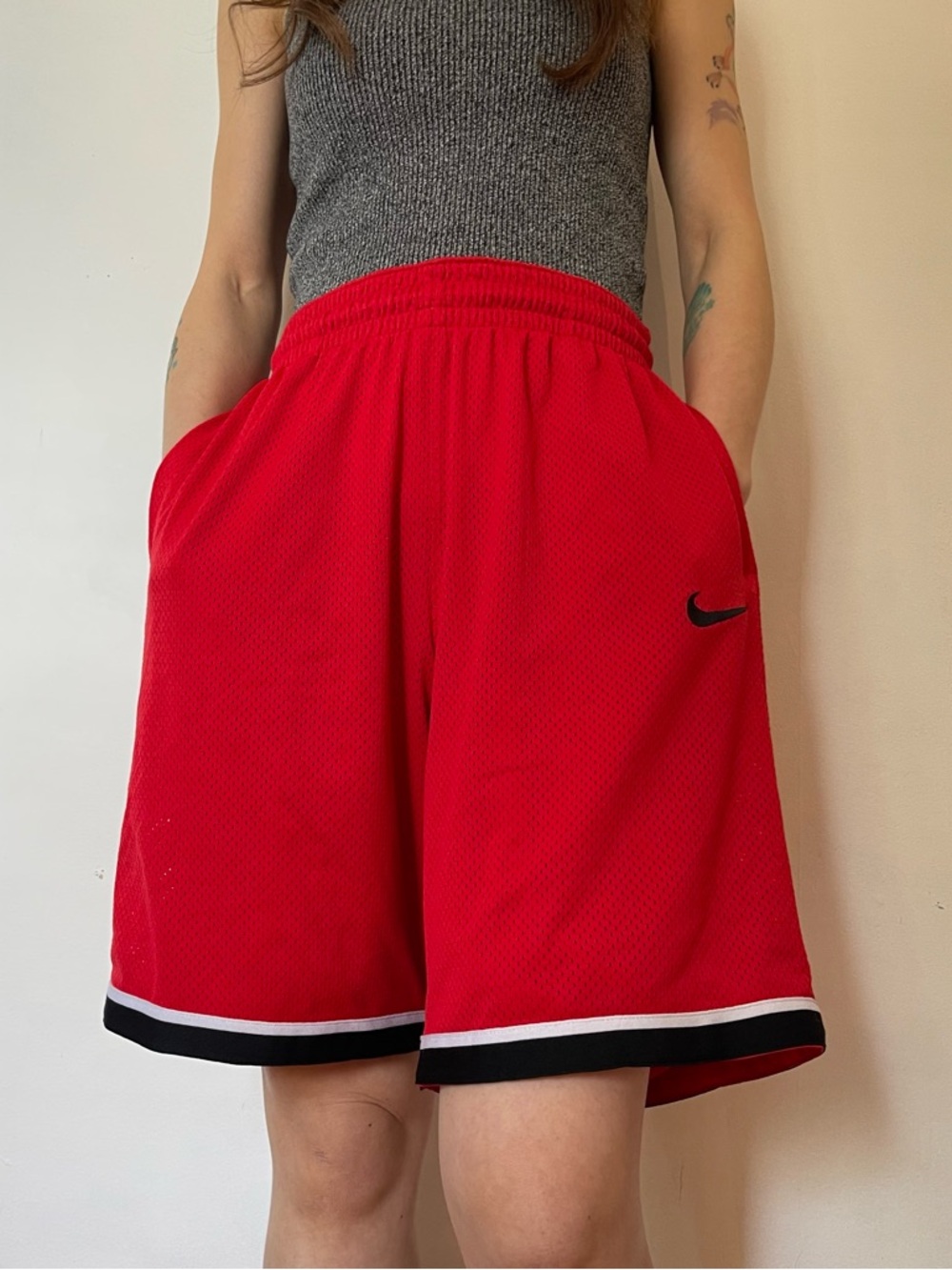 Nike Men’s Red Athletic Basketball Shorts with Black Trim